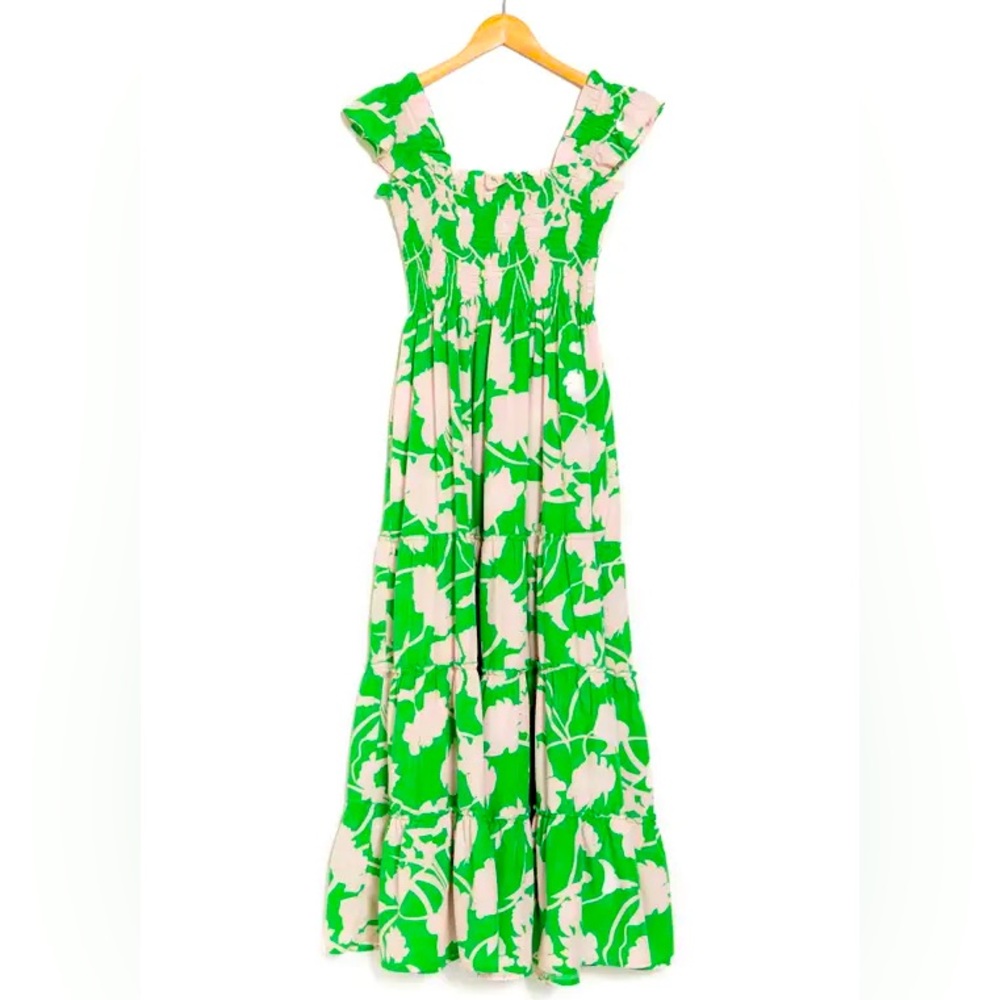Smocked cap sleeve smocked top midi dress